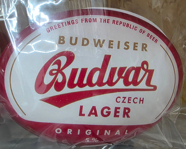 BUDWEISER BUDVAR CZECH LAGER OVAL BEER BADGE