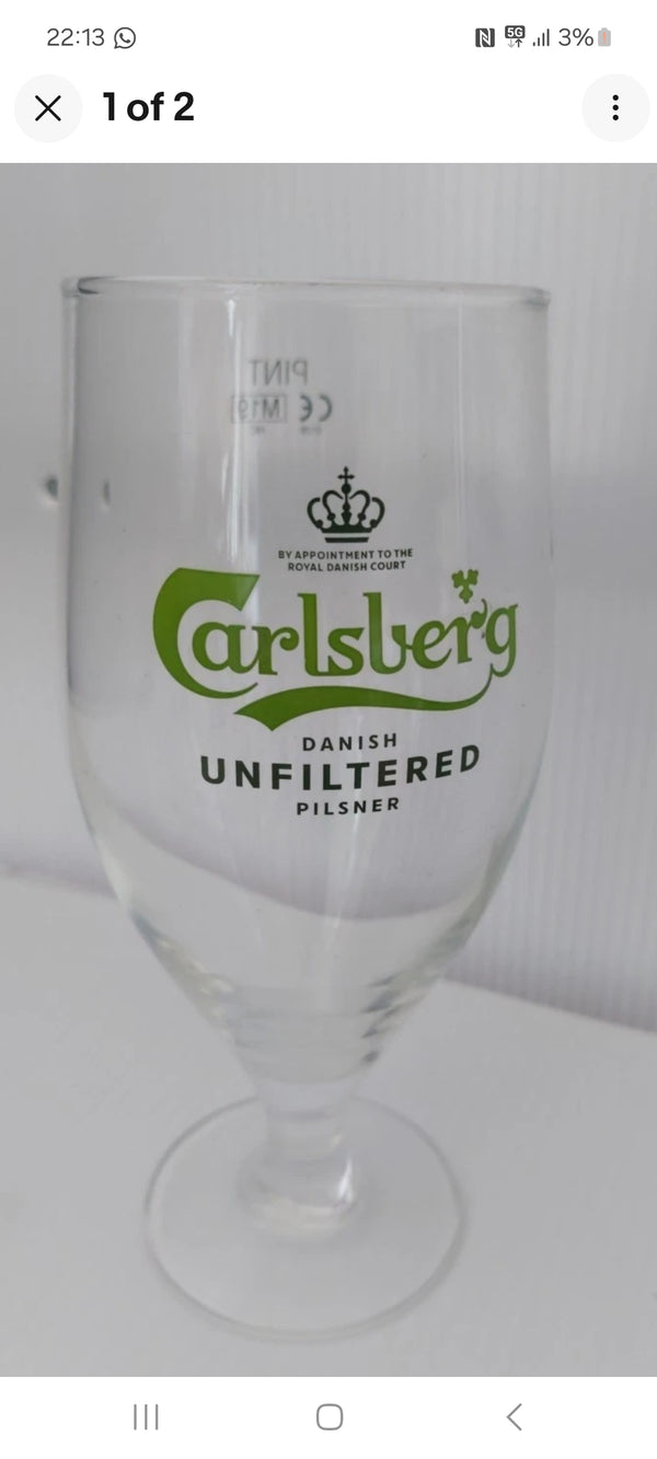 Carslberg unfiltered pint glass