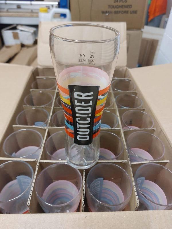 BOX OF 24 OUTCIDER PINT GLASSES